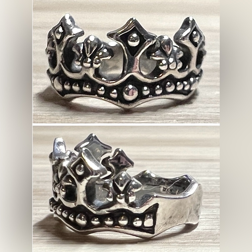 Vintage Designer Hallmarked ($) Sterling Silver Crown Band Ring, Size 5.5, 5g